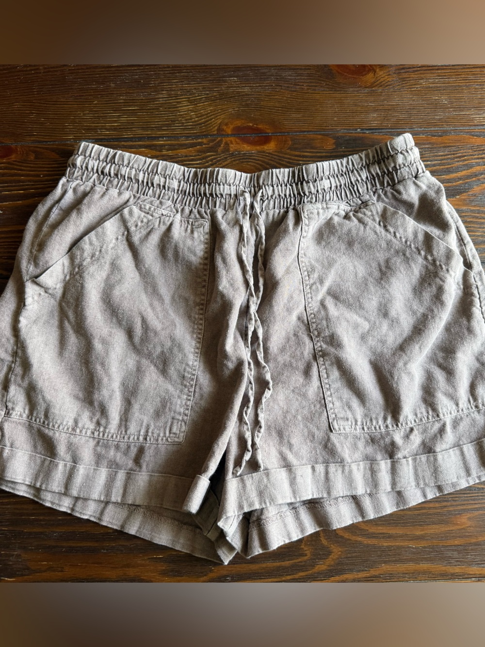 Universal Thread Olive-Taupe Linen-Blend Elastic Waist Shorts